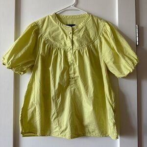 J. Crew Puff-Sleeve Green Yellow Short Sleeve Cotton Poplin Popover Top Medium